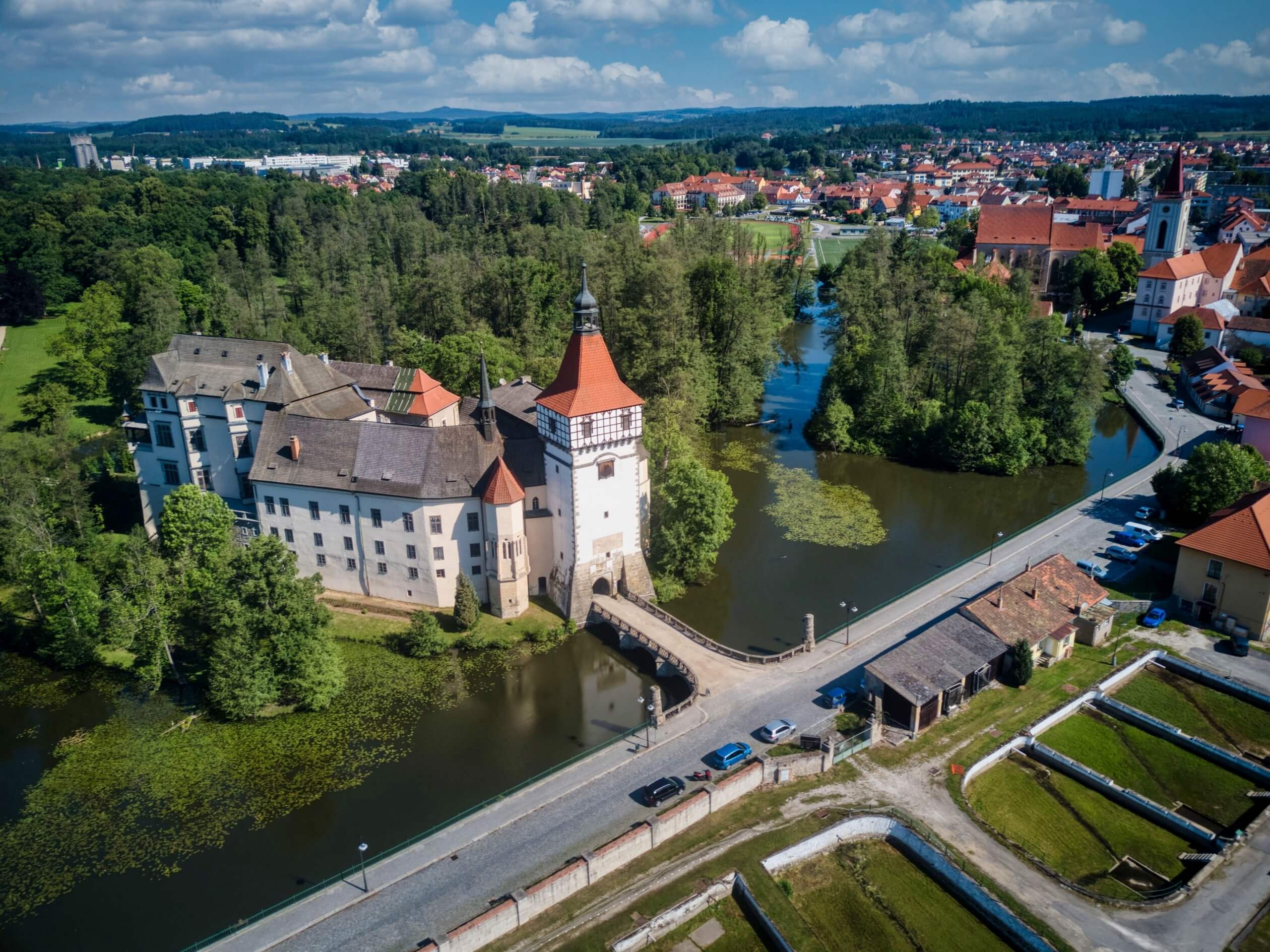 castle blatna czech republic drone shot city