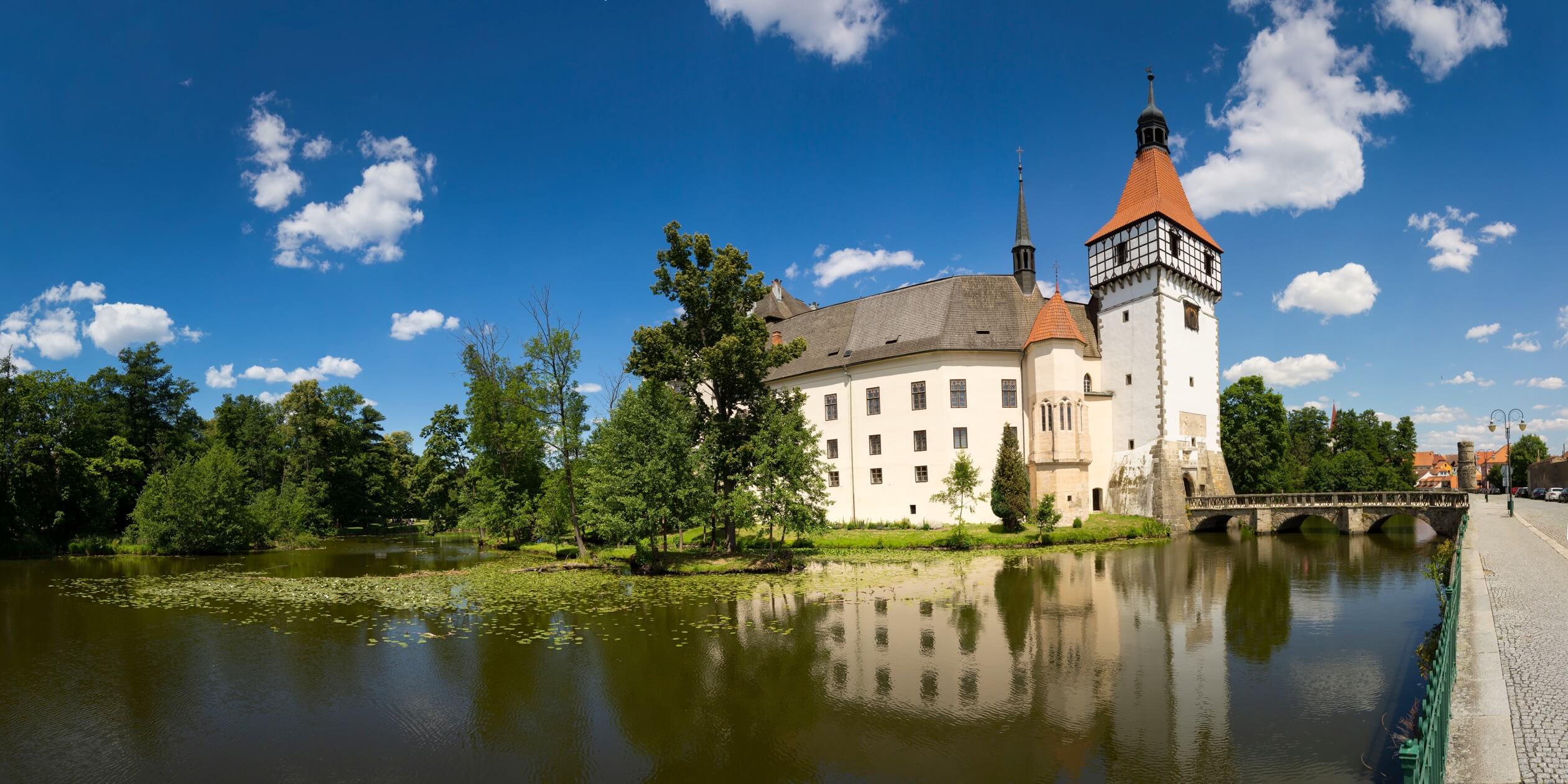 castle blatna czech republic pond bridge sunny