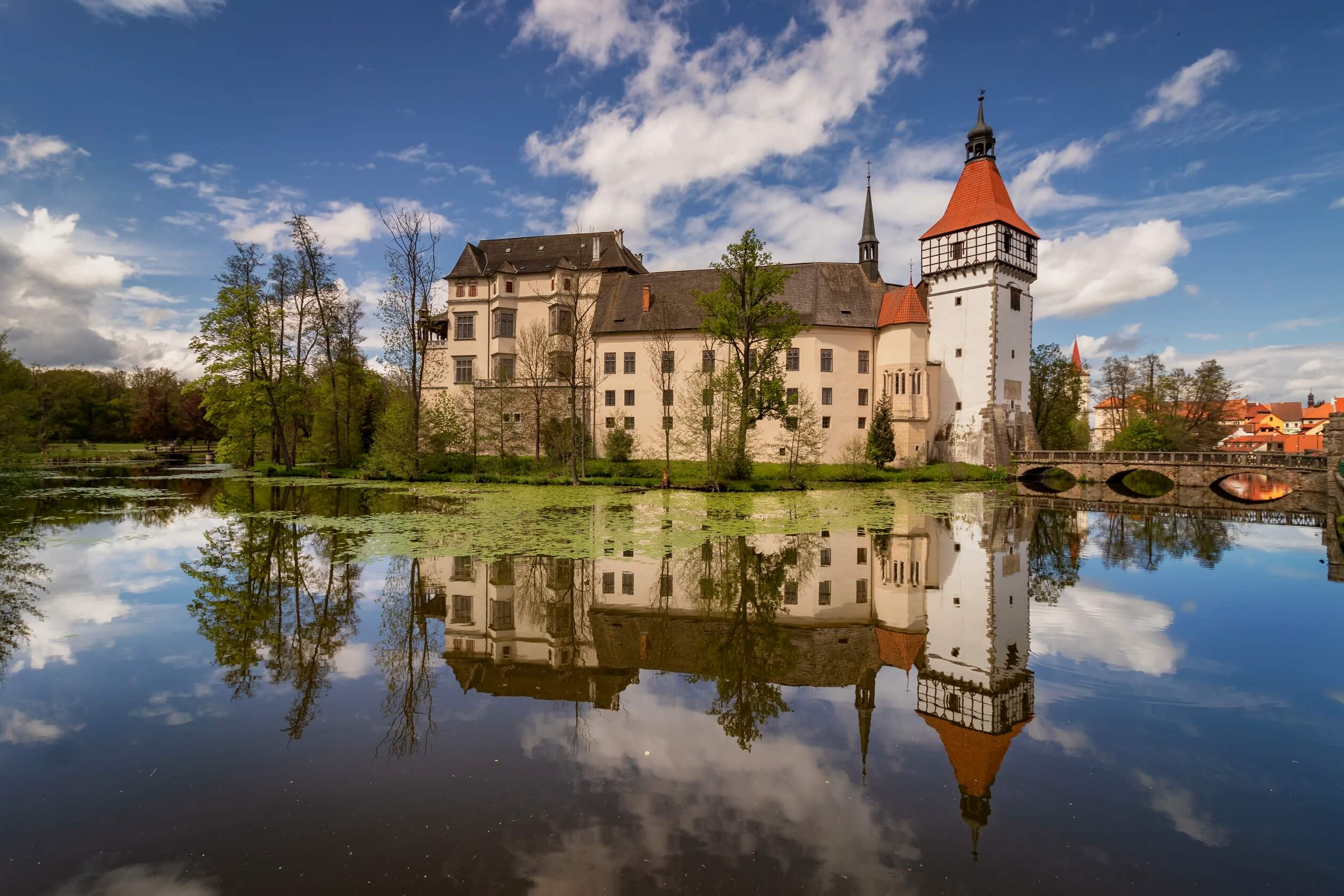 castle blatna czech republic sunny pond reflection