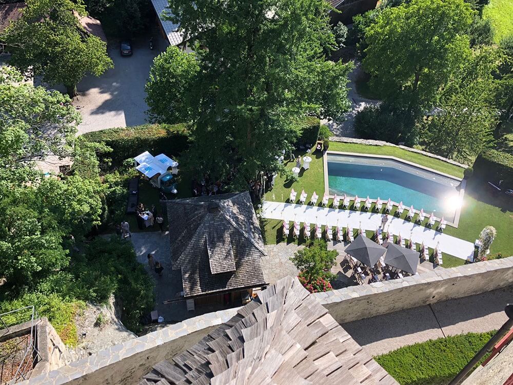 castle friedberg swimming pool from above