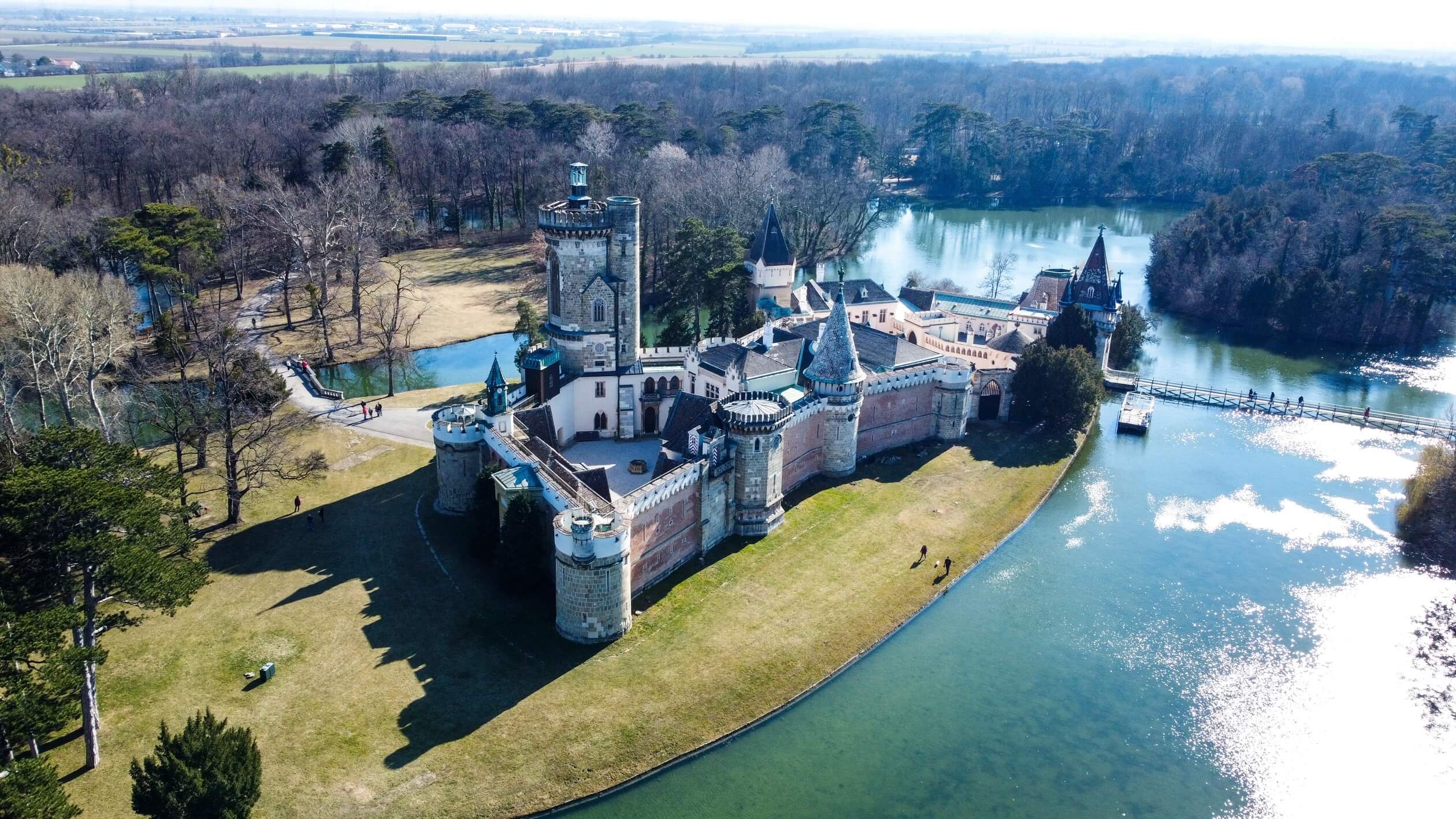 castle laxenburg drone shot franzensburg