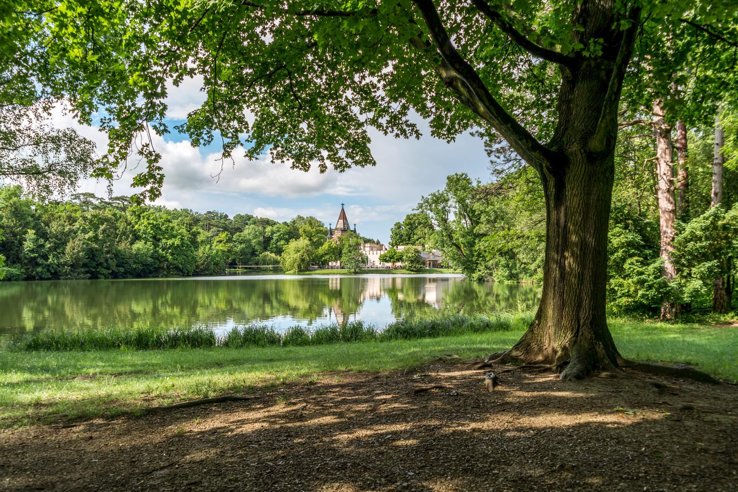 castle laxenburg view from across the pond franzensburg