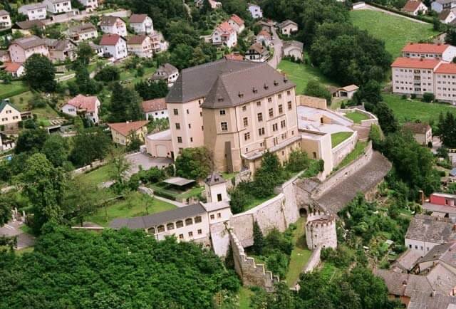 castle steyregg upper austria drone shot