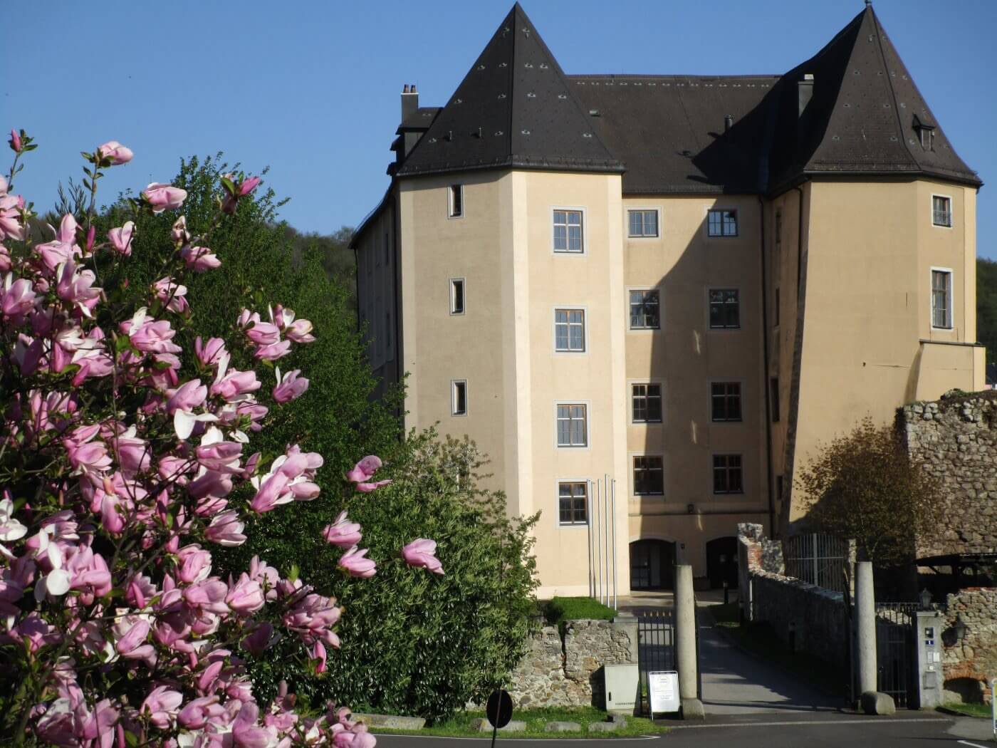 castle steyregg upper austria entrance flowers