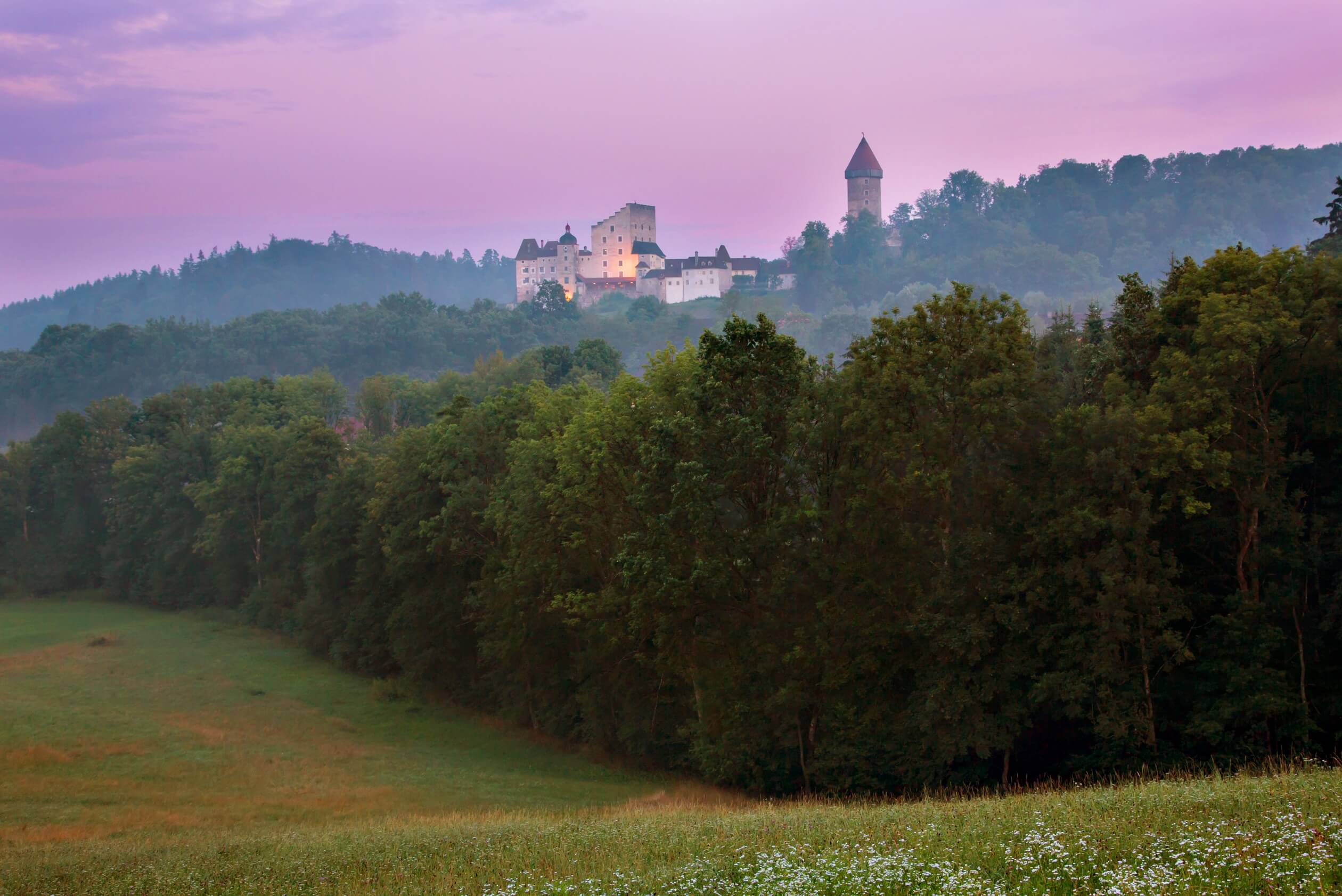 clam castle by night sunset austria