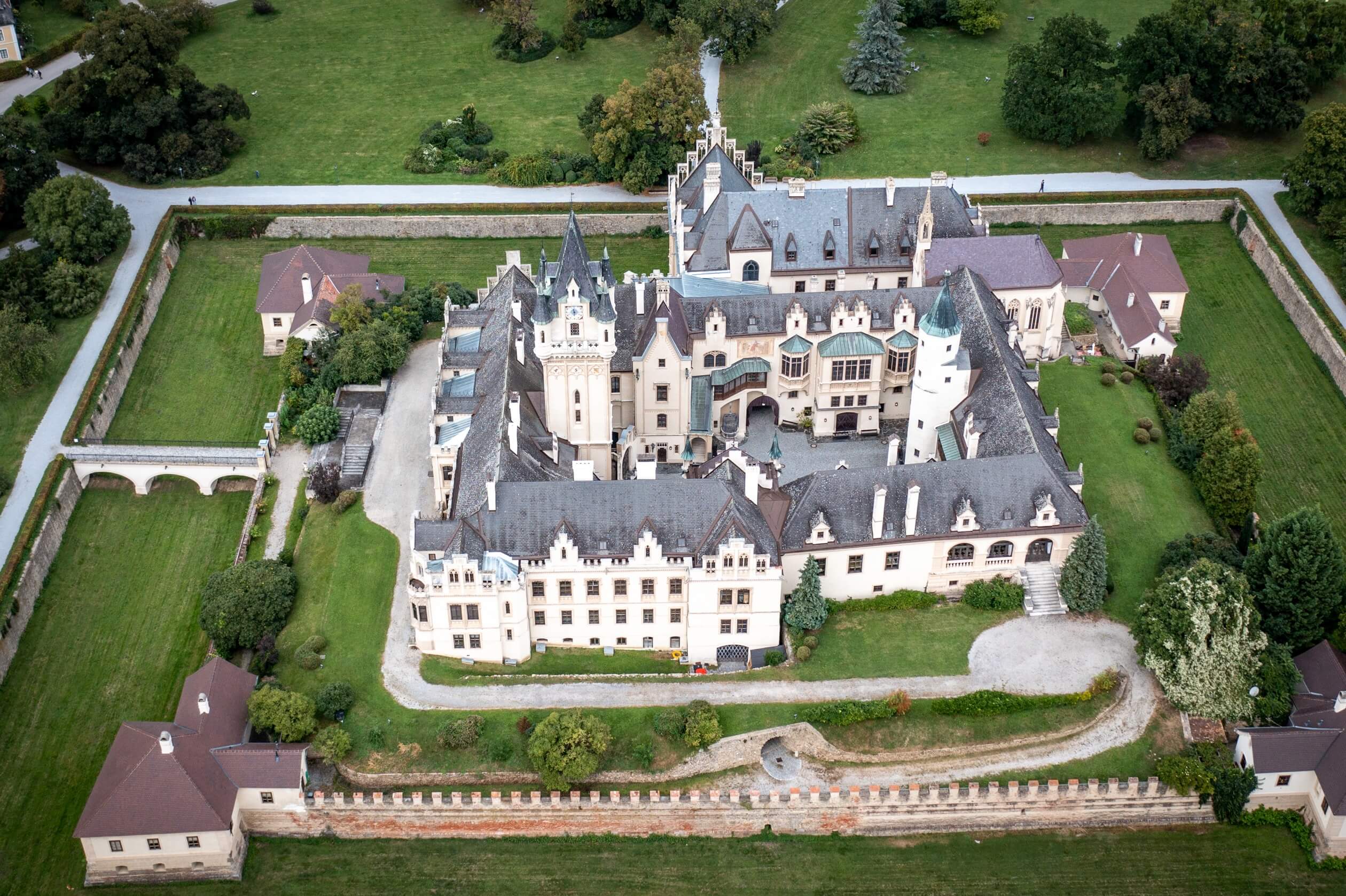 grafenegg castle drone shot entire castle