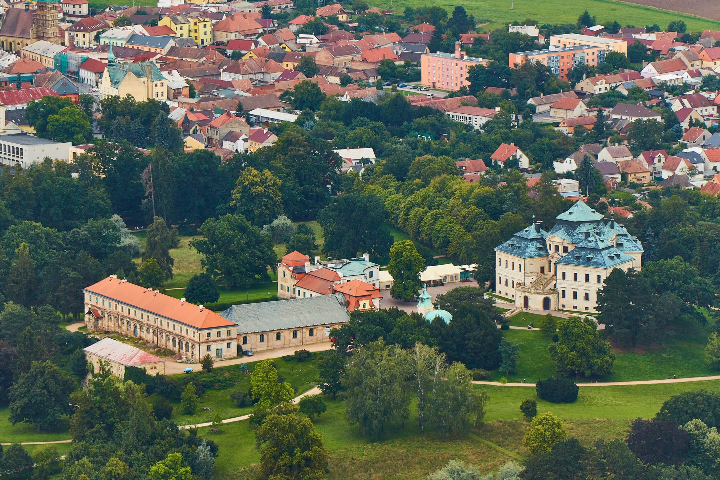 karlova koruna czech republic castle drone shot